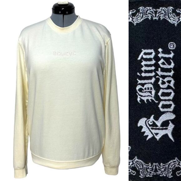 Blind Rooster Embroidered Believe Crewneck Sweatshirt Acid Washed Pullover Sz: L - Picture 1 of 8